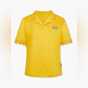 NWT Savage X Fenty Leisure X Floral Trim Button down Yellow sunflower shirt L